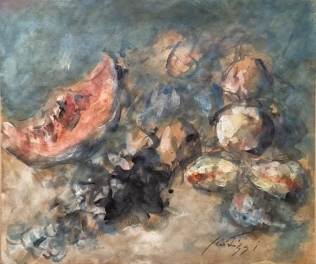 Art work by Sergio Scatizzi Natura Ferma - oil paper 